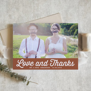 Tarjeta De Agradecimiento Terracota Love and Gracias Retro Photo Boda