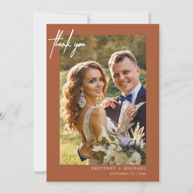 Tarjeta De Agradecimiento Terracota moderna de fotografía simple y manuscrit (Anverso)