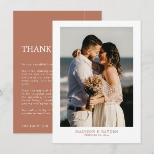 Tarjeta De Agradecimiento Terracota moderna y sencilla con Boda de fotos
