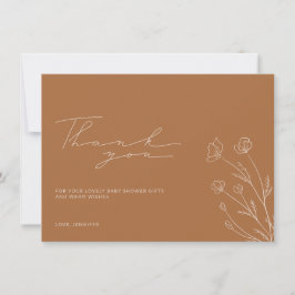 Tarjeta De Agradecimiento Terracota Naranja Quemado Botánico Baby Shower