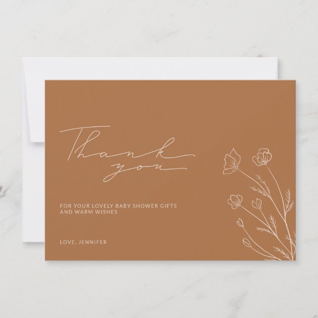 Tarjeta De Agradecimiento Terracota Naranja Quemado Botánico Baby Shower (Anverso)