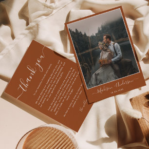 Tarjeta De Agradecimiento Terracota rústica moderna con dos Bodas fotográfic