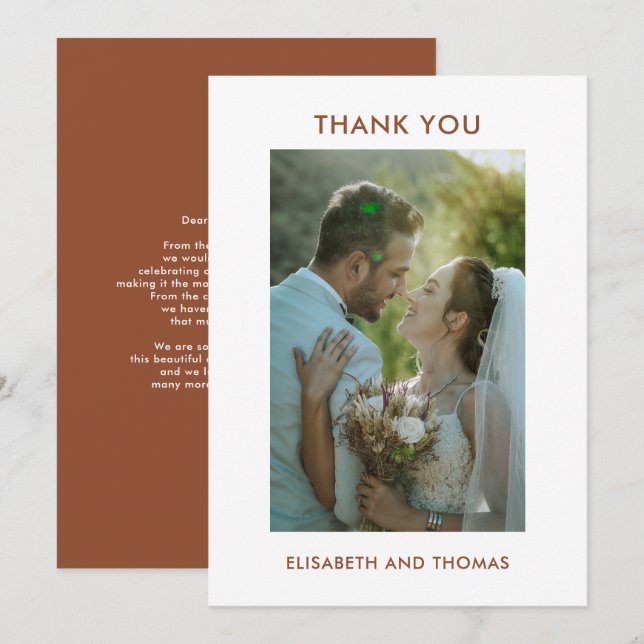Tarjeta De Agradecimiento Terracota y boda fotoelegante (Anverso / Reverso)