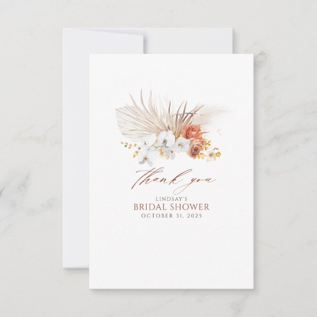 Tarjeta De Agradecimiento Terracota y flores blancas Boho Gracias (Anverso)