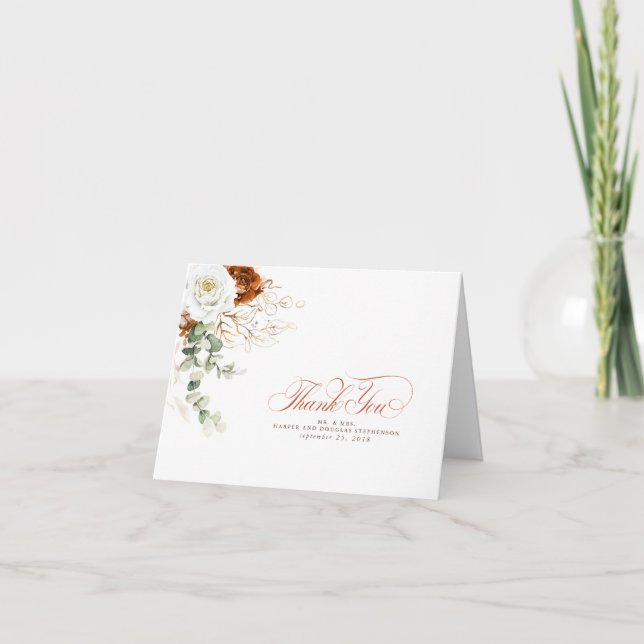 Tarjeta De Agradecimiento Terracota y flores blancas Boho Gracias (Anverso)