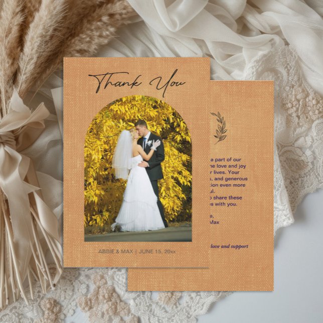 Tarjeta De Agradecimiento Terracotta Arch Photo Monogram Wedding Thank You (Autumn arch photo wedding thank you card)
