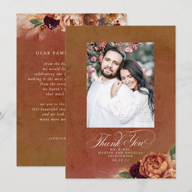 Tarjeta De Agradecimiento Terracotta Boho Boda De Dos Partes Gracias Foto (Anverso / Reverso)