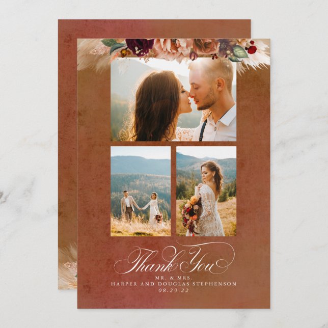 Tarjeta De Agradecimiento Terracotta Boho Boda De Dos Partes Gracias Foto (Anverso / Reverso)