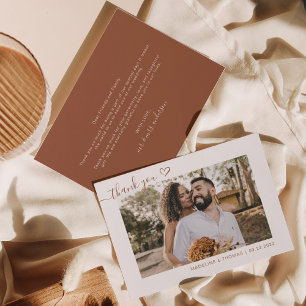 Tarjeta De Agradecimiento Terracotta Boho Boda de escritura fotográfica simp