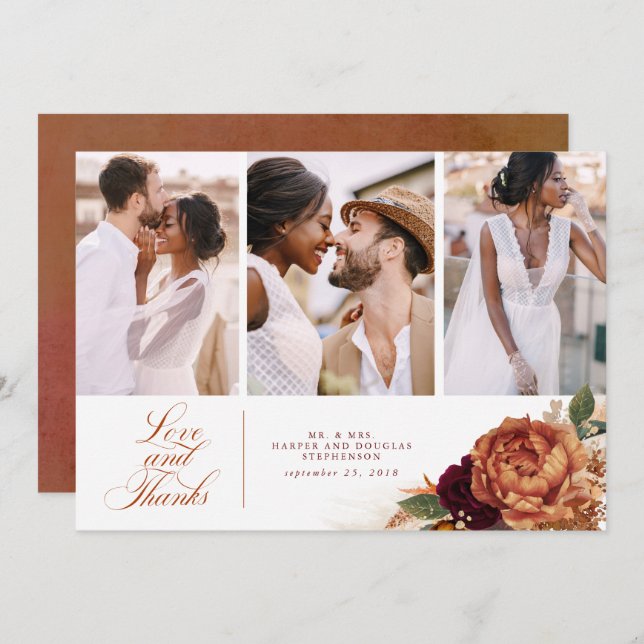 Tarjeta De Agradecimiento Terracotta Boho Boda Gracias 3 Fotos (Anverso / Reverso)