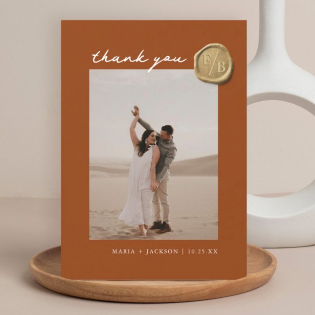 Tarjeta De Agradecimiento Terracotta Boho Wax Seal Photo Boda Gracias (Subido por el creador)
