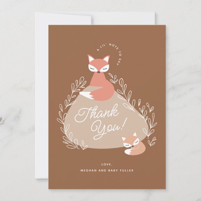 Tarjeta De Agradecimiento Terracotta Boho Woodland Foxes Baby Shower Flat (Anverso)