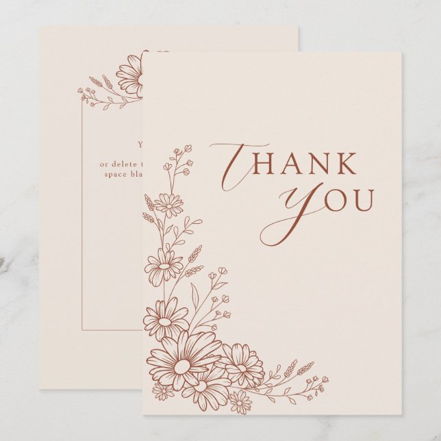 Tarjeta De Agradecimiento Terracotta Botanical Daisy Garden Wedding (Anverso / Reverso)