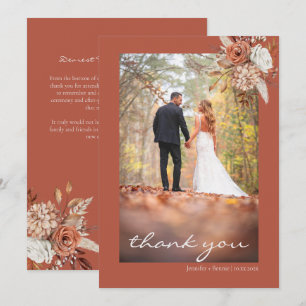 Tarjeta De Agradecimiento Terracotta Brown Bohemia Boda Rústico Floral