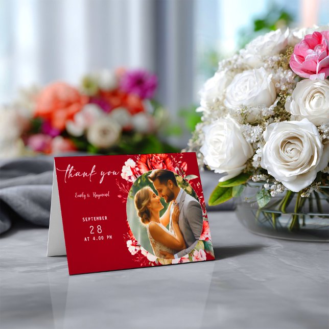 Tarjeta De Agradecimiento Terracotta Burgundy Blush Floral Wedding Photo (Subido por el creador)