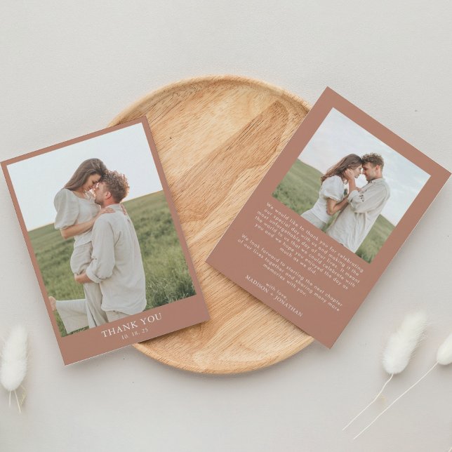 Tarjeta De Agradecimiento Terracotta Classy Simple 2 Photo Boda (Subido por el creador)