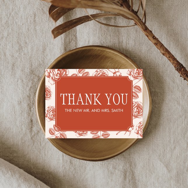 Tarjeta De Agradecimiento Terracotta Elegant Chinoiserie Boda (Terracotta Vintage Elegant Wedding Thank you Card)