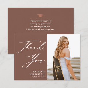 Tarjeta De Agradecimiento Terracotta Elegant Script Sencillo Graduación de F
