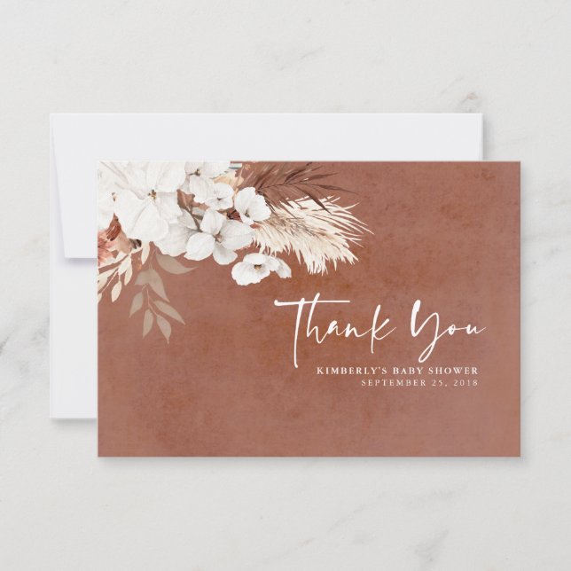 Tarjeta De Agradecimiento Terracotta Floral Boho Baby Shower Gracias (Anverso)