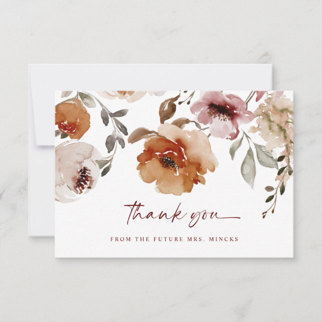 Tarjeta De Agradecimiento Terracotta Floral Bridal Shower Boho (Anverso)