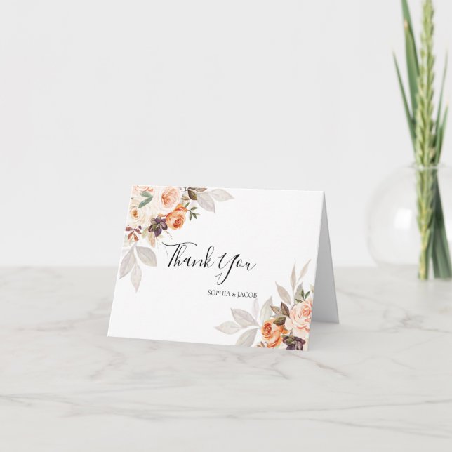 Tarjeta De Agradecimiento Terracotta Floral Naranja Boho Fall Wedding (Anverso)