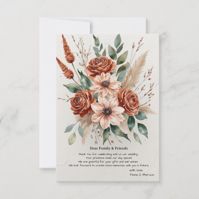 Tarjeta De Agradecimiento Terracotta Florals Rustic Boho Boda (Anverso)