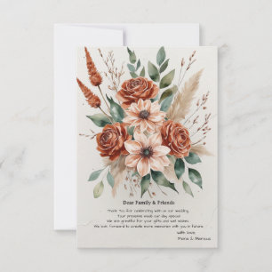 Tarjeta De Agradecimiento Terracotta Florals Rustic Boho Boda