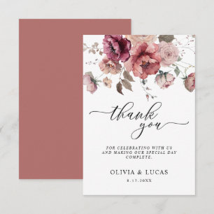 Tarjeta De Agradecimiento Terracotta Marsala Burgundy Floral Fall Wedding