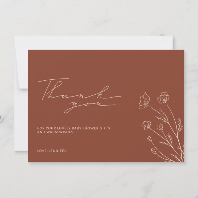 Tarjeta De Agradecimiento Terracotta Naranja Quemado Marfil Beige Baby Showe (Anverso)