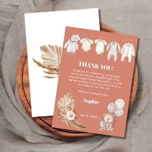 Tarjeta De Agradecimiento Terracotta Pampas Boho Cute Bear Baby Shower