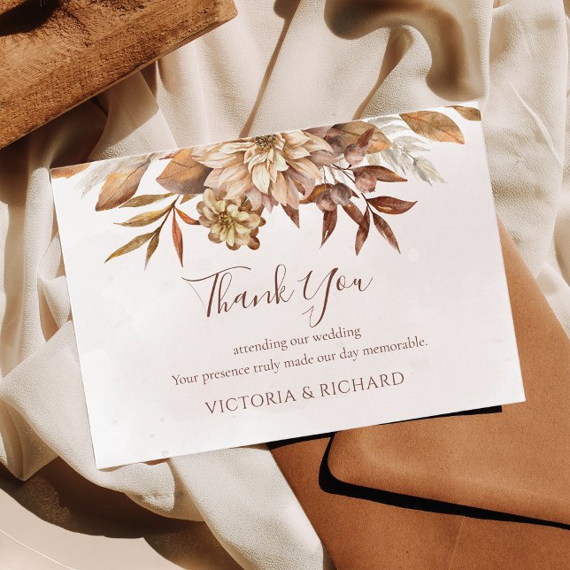 Tarjeta De Agradecimiento Terracotta Rust Floral Boho Fall Wedding (Subido por el creador)