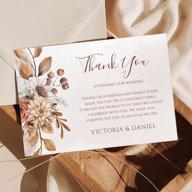 Tarjeta De Agradecimiento Terracotta Rust Floral Boho Fall Wedding (Subido por el creador)