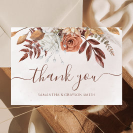 Tarjeta De Agradecimiento Terracotta Rust Floral Boho Fall Wedding Gracias