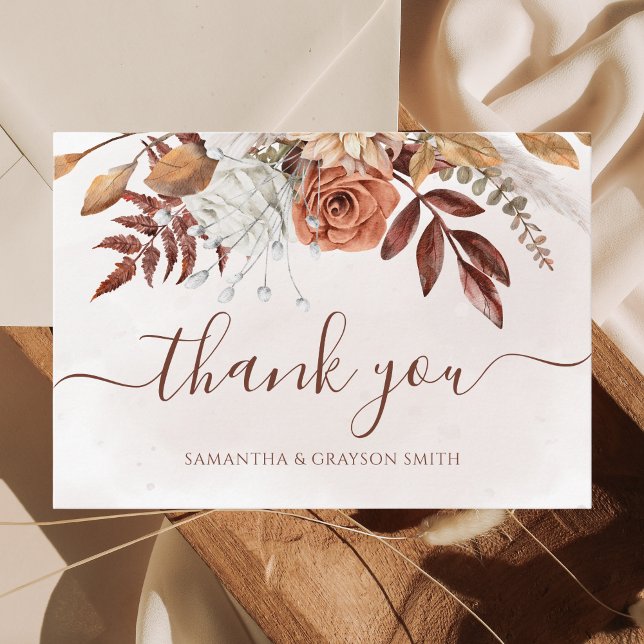 Tarjeta De Agradecimiento Terracotta Rust Floral Boho Fall Wedding Gracias (Subido por el creador)