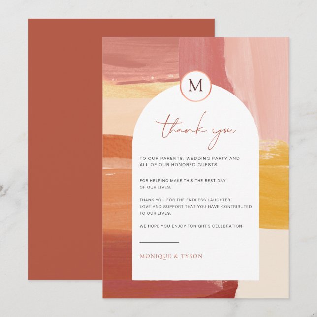 Tarjeta De Agradecimiento Terracotta Sunrise | Mesa Boda Gracias (Anverso / Reverso)