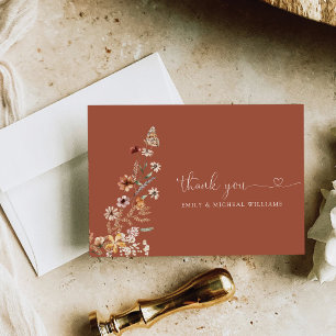 Tarjeta De Agradecimiento Terracotta Tiny Wildflower Boda Flat