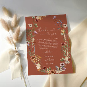 Tarjeta De Agradecimiento Terracotta Tiny Wildflower Boda Gracias Cartas