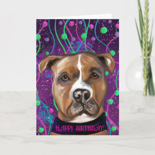 TARJETA DE AGRADECIMIENTO TERRIER STAFFORDSHIRE AMERICANO       