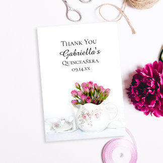 Tarjeta De Agradecimiento Tetera con rosas rosas rosas rosas Quinceanera Gra