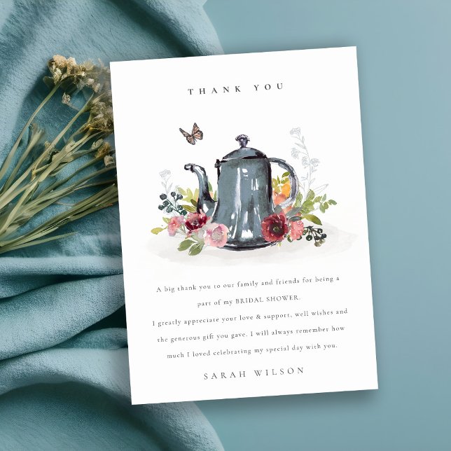 Tarjeta De Agradecimiento Tetera de flores rosas alegres lindas para fiesta  (Subido por el creador)