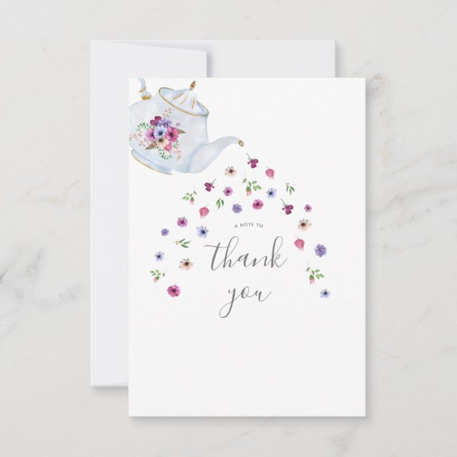 Tarjeta De Agradecimiento Tetera Floral Té de Boda  (Anverso)