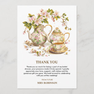 Tarjeta De Agradecimiento Tetera Floral Tiempo para Té Despedida de Soltera 