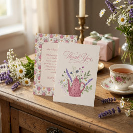 Tarjeta De Agradecimiento Tetera Rosa Caprichosa Fiesta de Té Nupcial de Flo