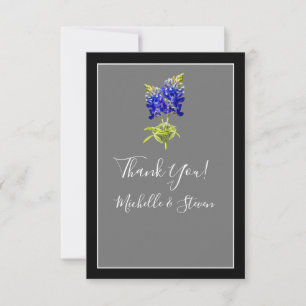 Tarjeta De Agradecimiento Texas Bluebonnets sobre gris oscuro, boda de prima