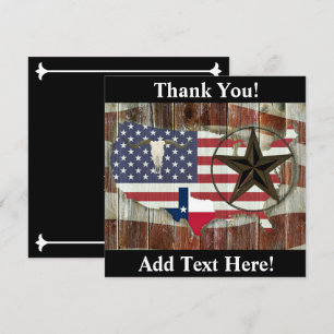 Tarjeta De Agradecimiento Texas Lone Star Texas Longhorn Texas State Map