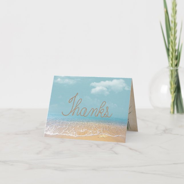 Tarjeta De Agradecimiento Texto de Rope THANKS en la playa (Anverso)