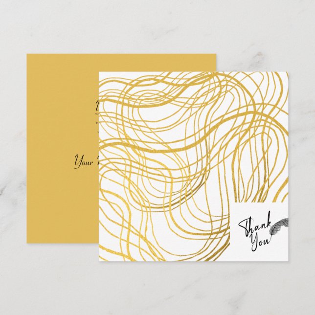 Tarjeta De Agradecimiento Texto elegante dorado blanco y negro (Anverso / Reverso)