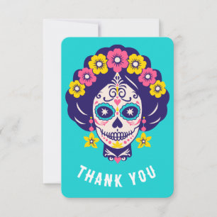 Tarjeta De Agradecimiento Texto Personalizado Brillante Floral Calavera de A
