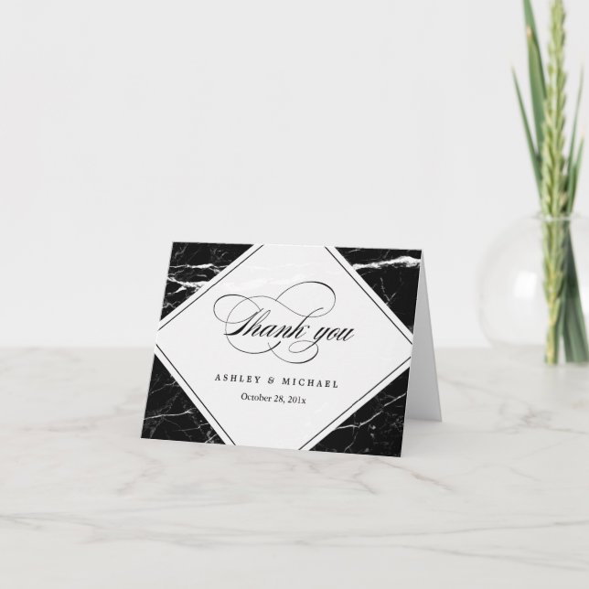 Tarjeta De Agradecimiento Textura moderna de mármol negro gracias (Anverso)