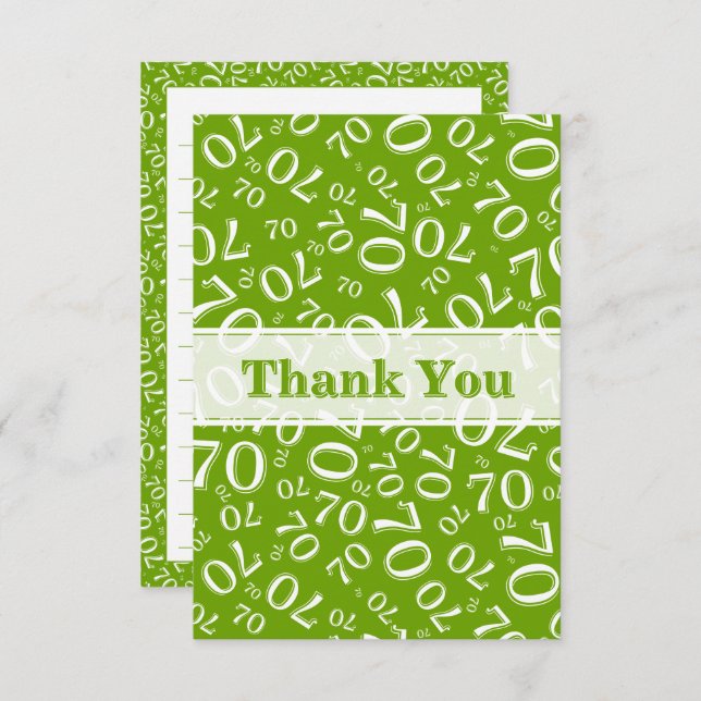 Tarjeta De Agradecimiento Thank You 70 Birthday Number Pattern Green/White (Anverso / Reverso)